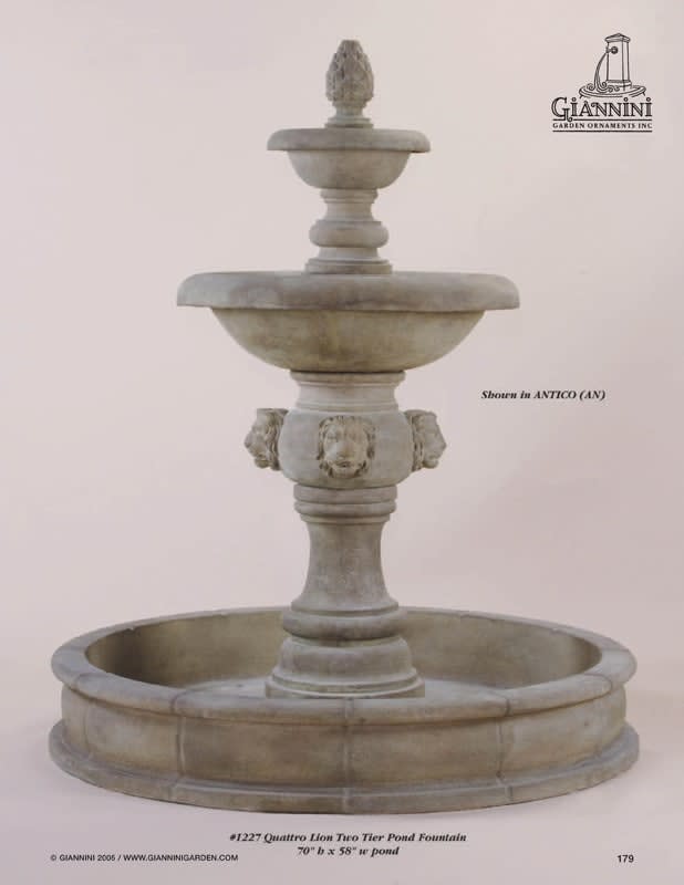 Quattro Lion Two Tier Pond Fountain