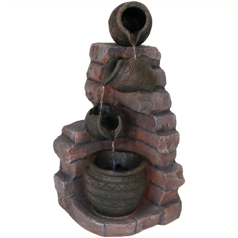 Crumbling Bricks and Pots Solar Fountain with Battery Backup