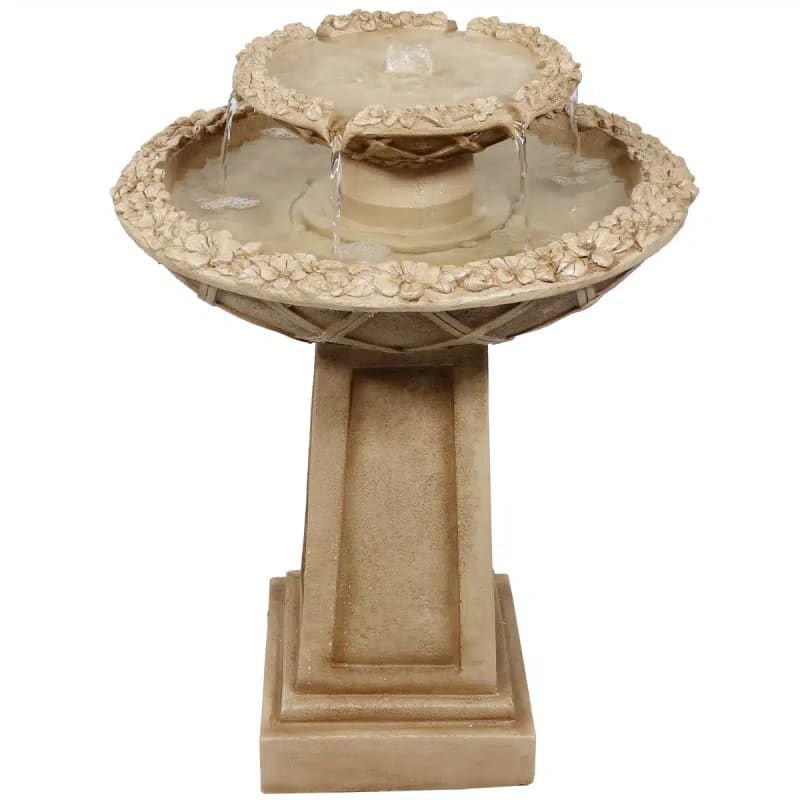 Beveled Flower 2-Tier Birdbath Water Fountain