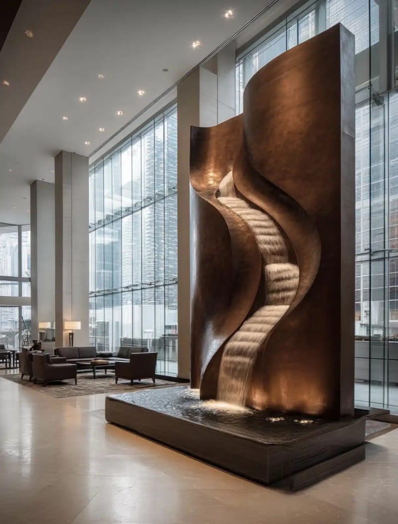 Custom Indoor Water Sculpture A – Antique Bronze Finish