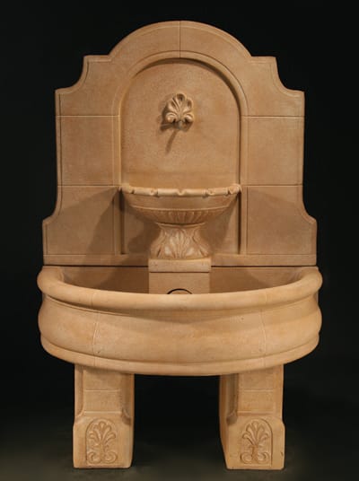 Provincial Wall Fountain with Plain Basin and Pedestals