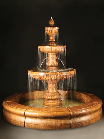 Mediterranean Fountain with Plumbed Spacer and Fiore Pond with Gray Tub