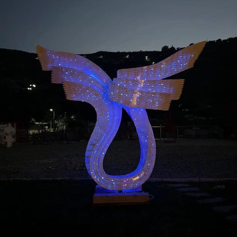 Stainless Steel Modern White Wings Lighting Sculpture