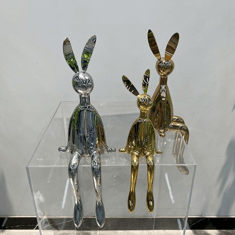 Stainless Steel Sitting Rabbit Ornament Sculpture