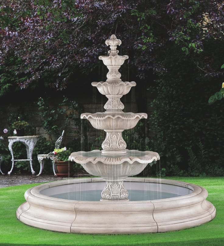 Four-Tier Renaissance Fountain in Toscana Pool, 18 pc. - Original Surrounds -