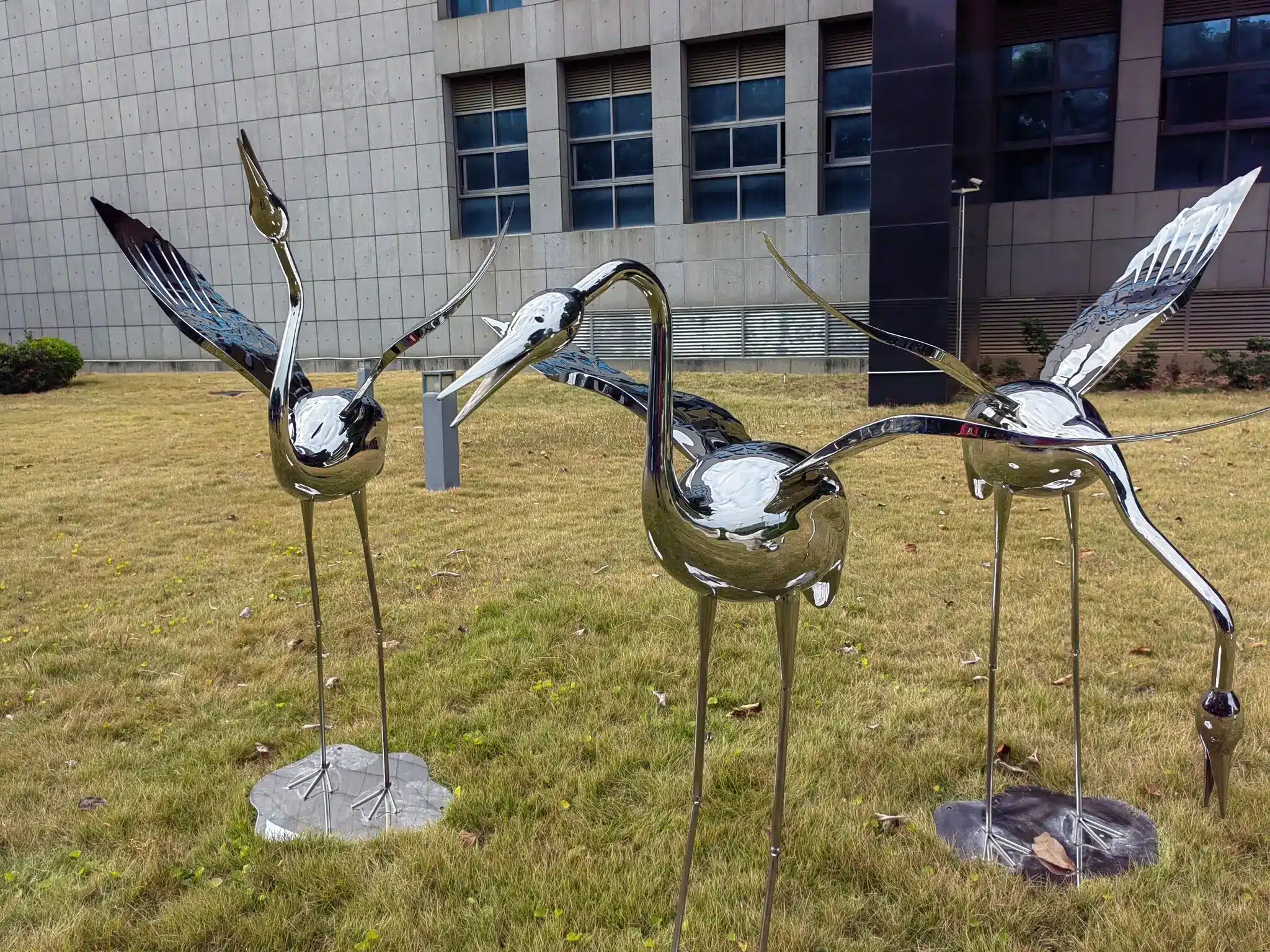 Stainless Steel Crane Landscape Sculpture