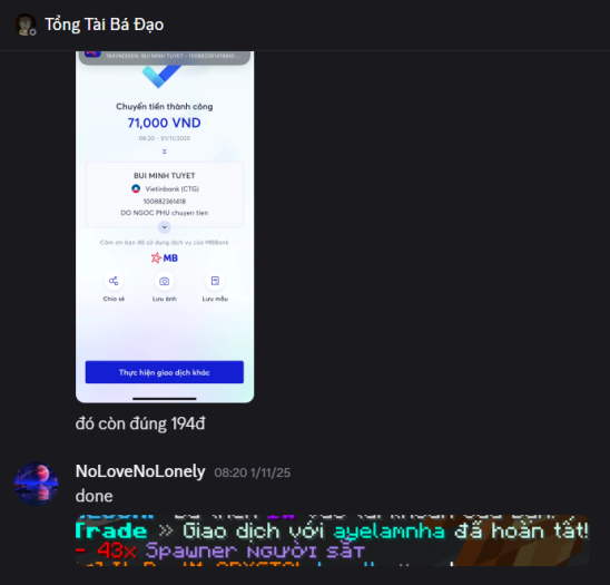 Ingame: ayelamnha thực hiện mua bán đồ bằng tiền thật.