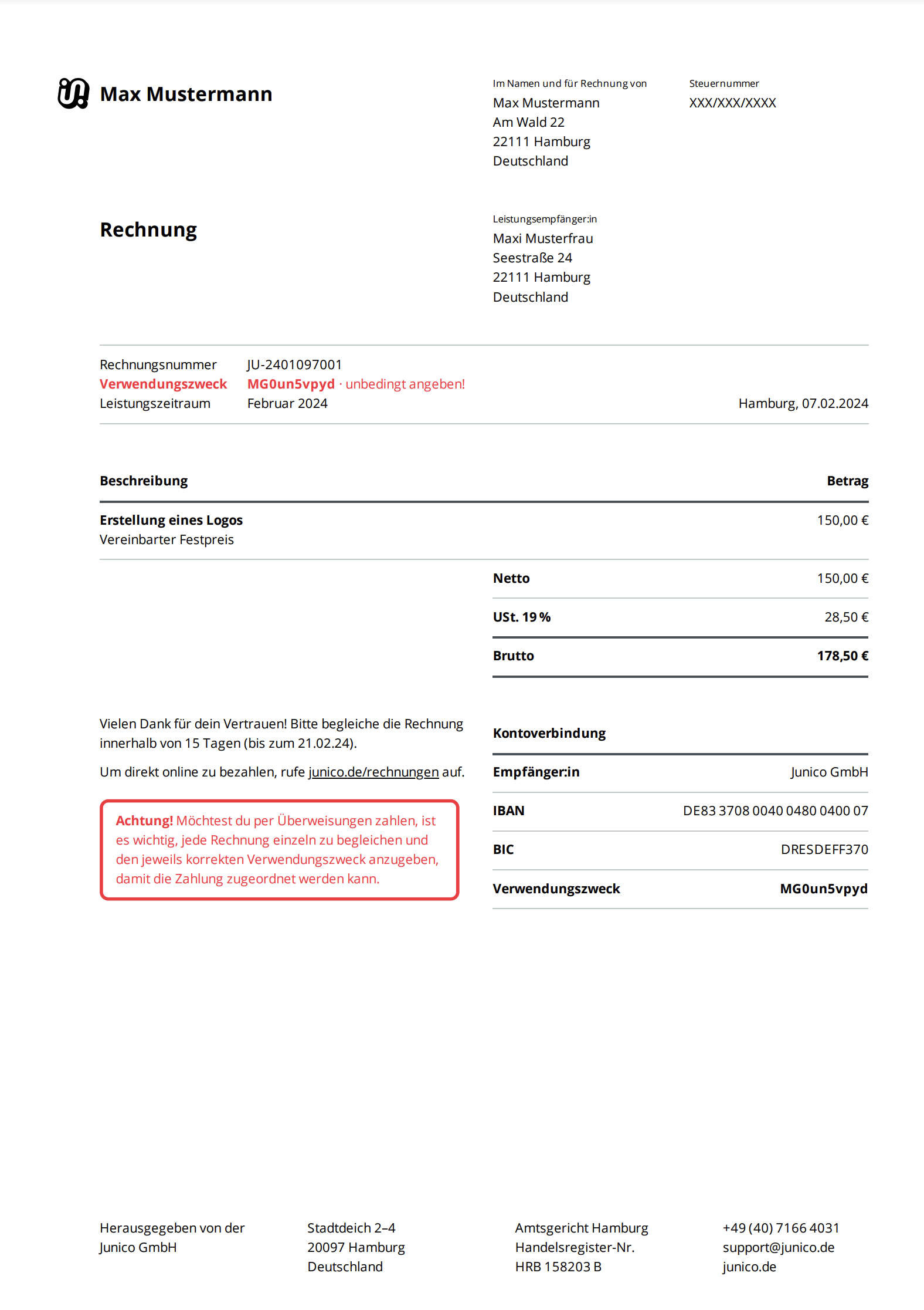 Musterrechnung Freiberufler