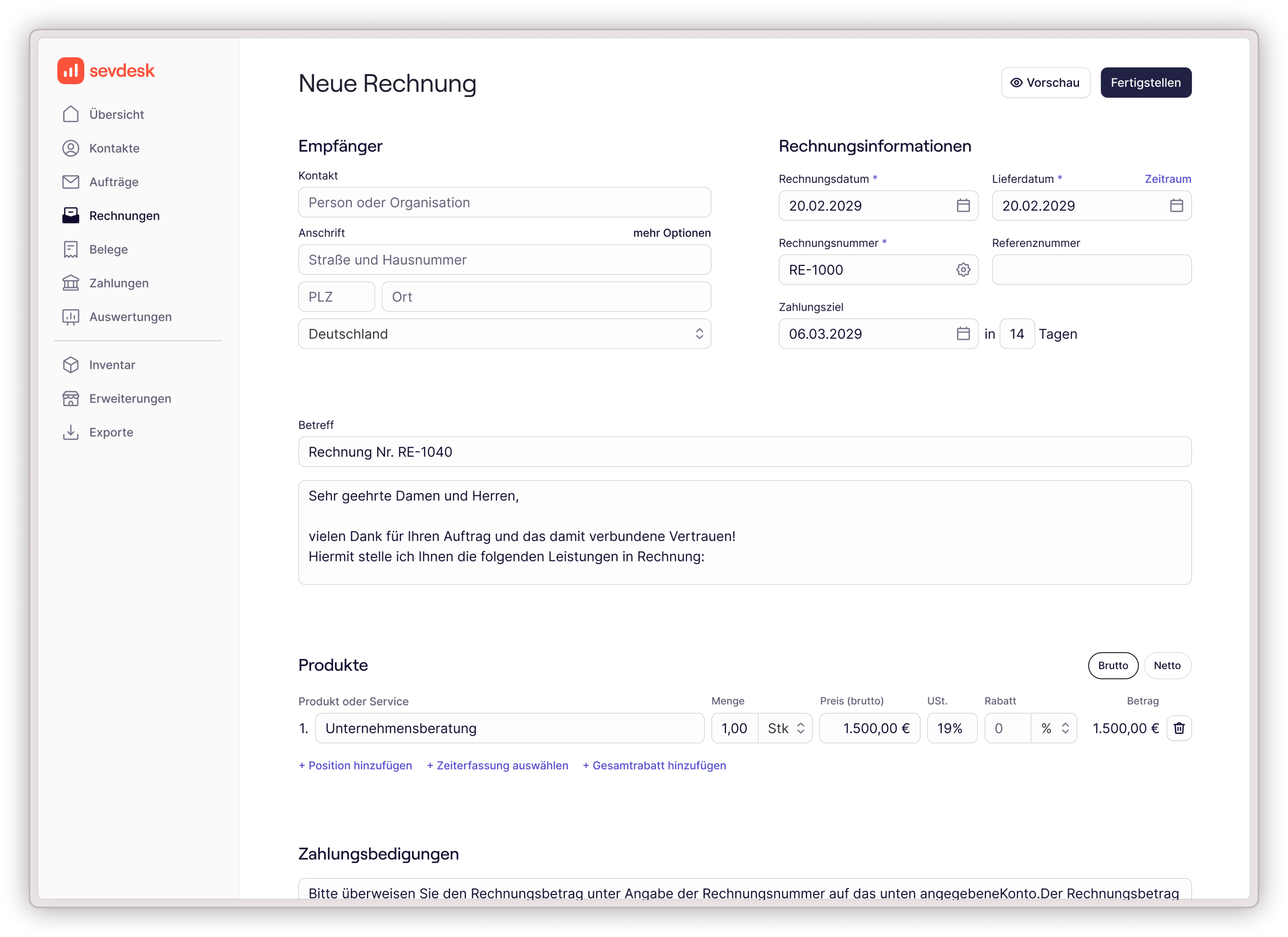 sevdesk rechnung