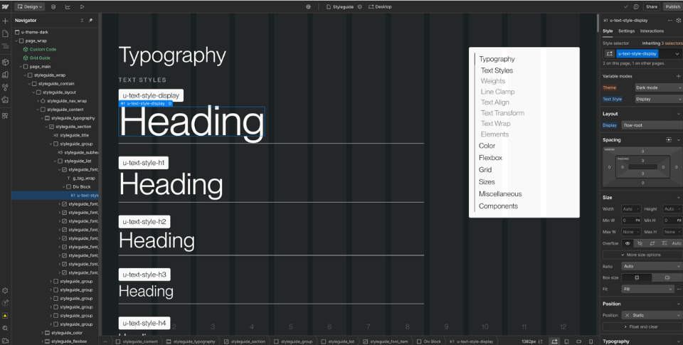 styleguide einer website in webflow