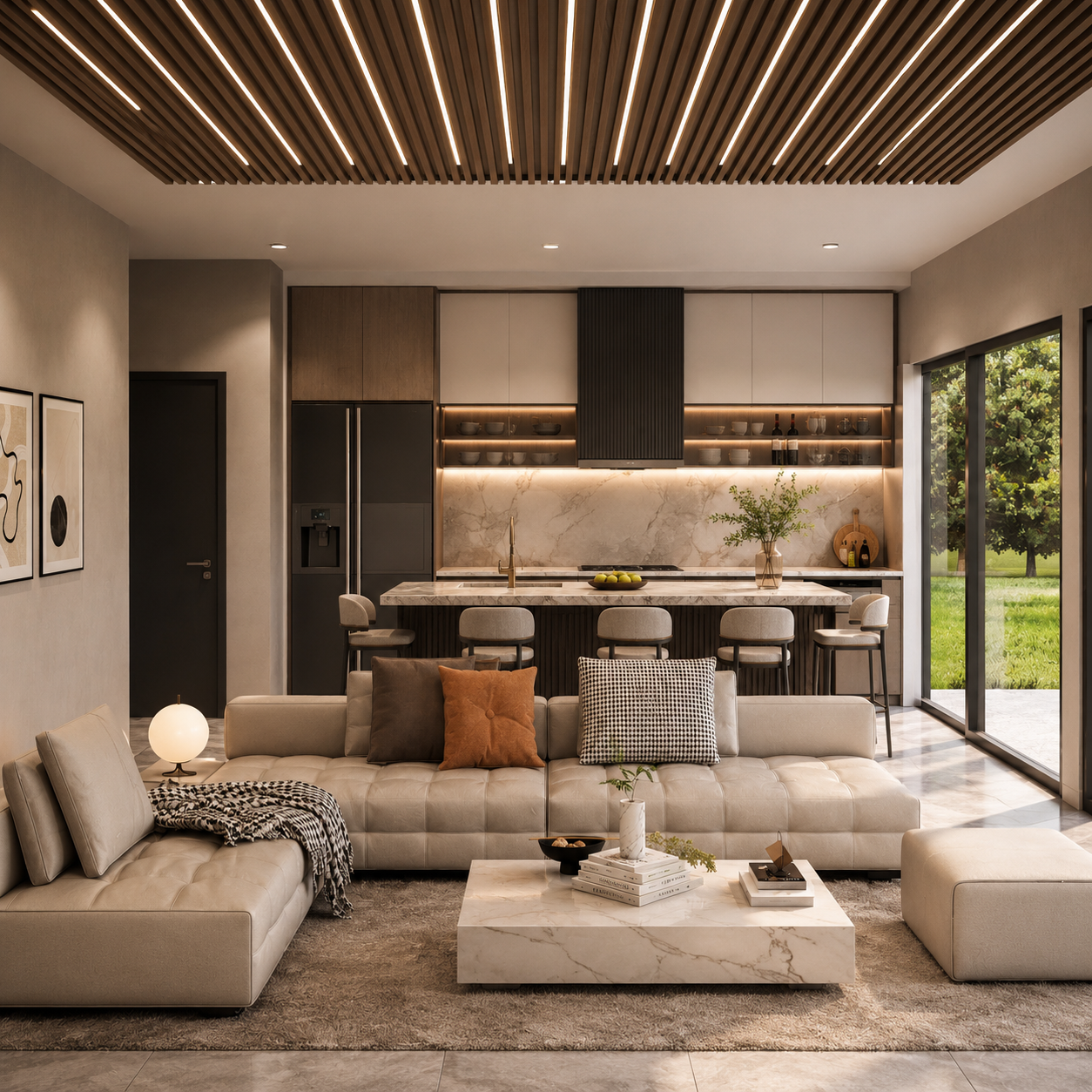 Open-plan living + kitchen