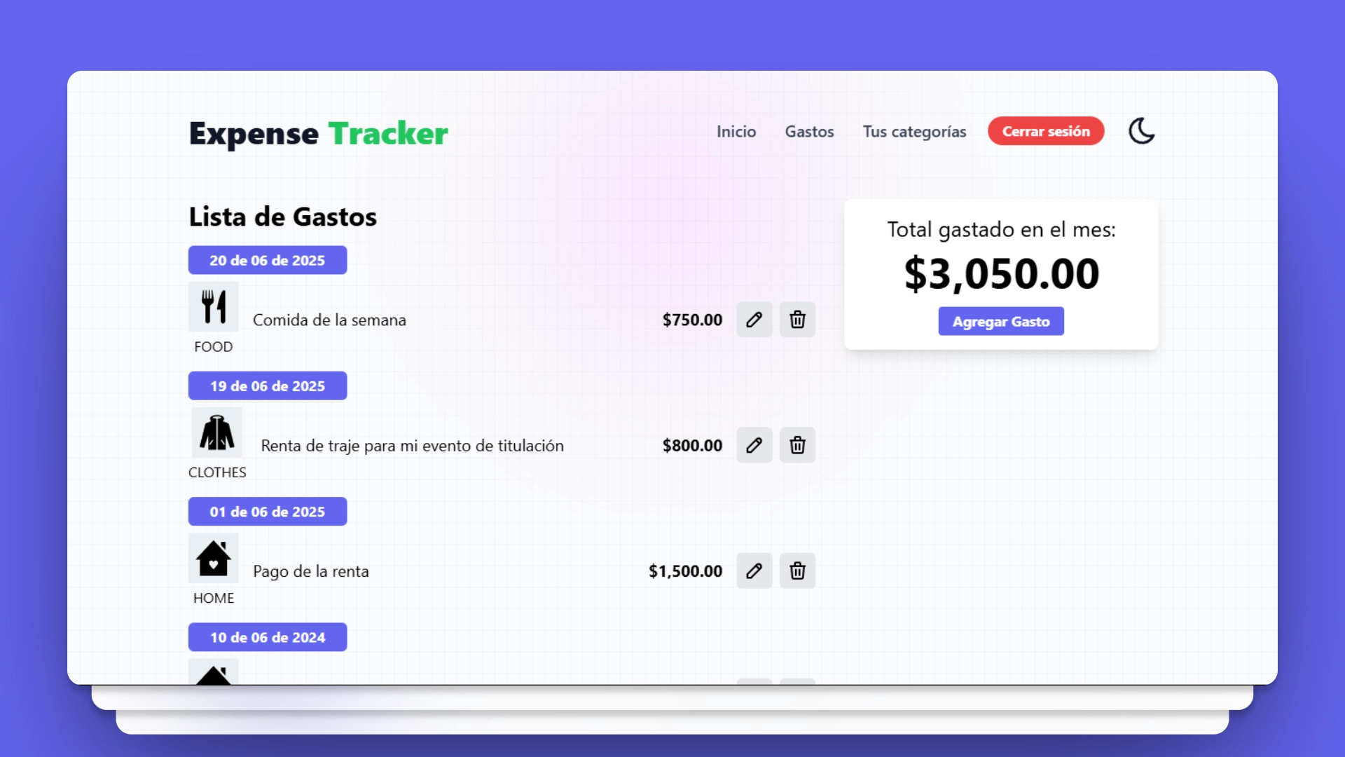 ExpenseTracker - Aplicación web para controlar tus gastos