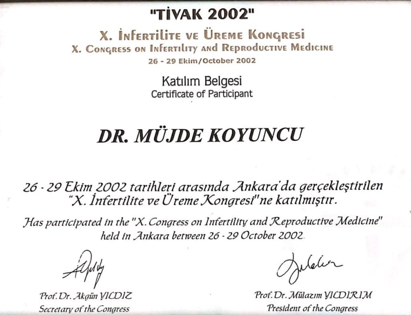 2002 — İnfertilite ve Üreme sertifikası