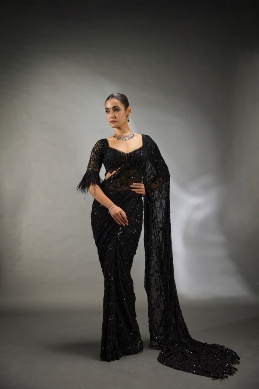 Bollywood Glam Heavy Sequins Faux Georgette Saree