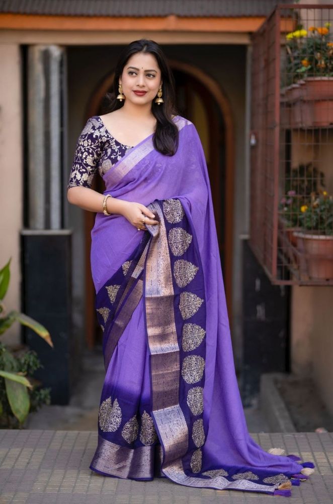 Shaded Banarasi Georgette Saree with Zari Embroidery