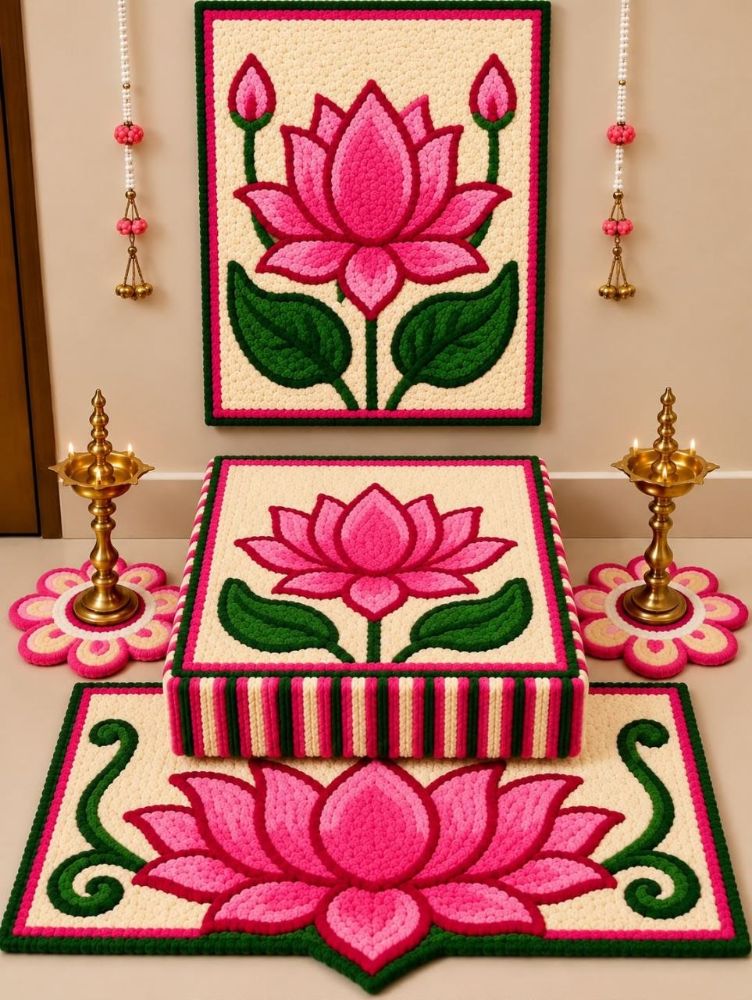 Woollen Rangoli Lotus Set.