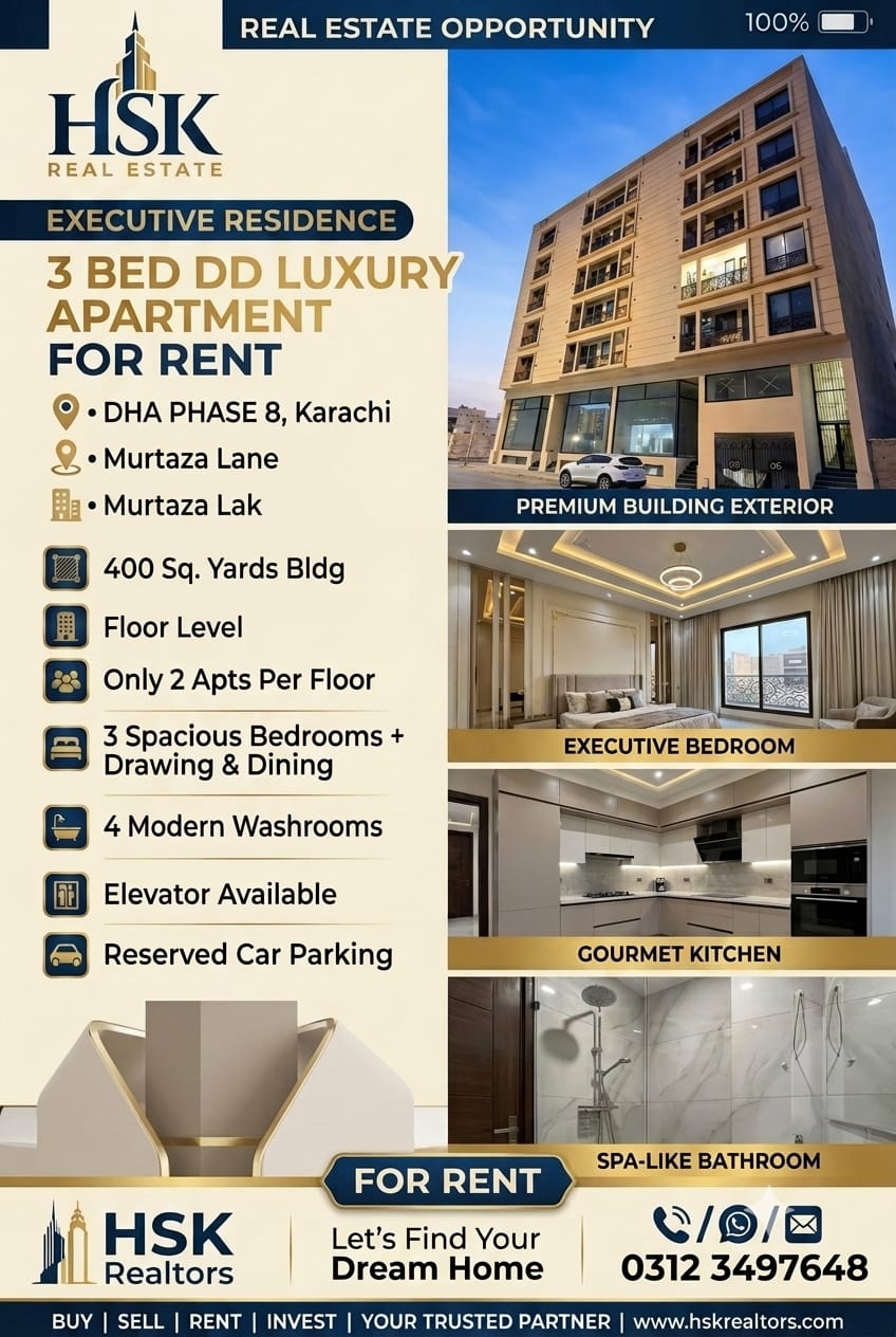 3 Bed DD Luxury Apartment DHA phase 8, Karachi