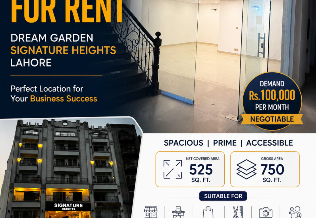 Shop for Rent in Dream Garden Signature Heights Lahore – 525 Sq. Ft. Covered Area — Dream Gardens, Lahore — photo 1 of 9