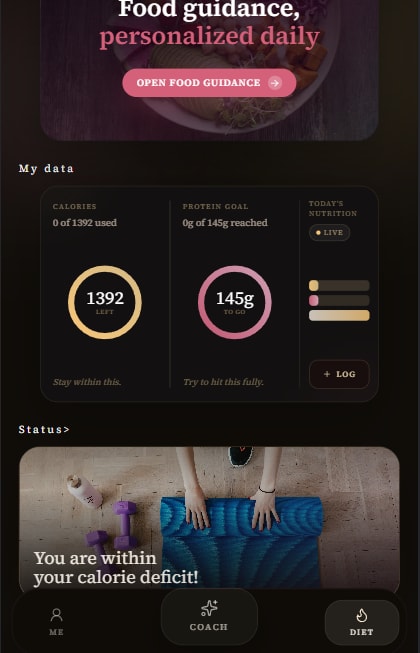 Food guidance screen in Emiko app