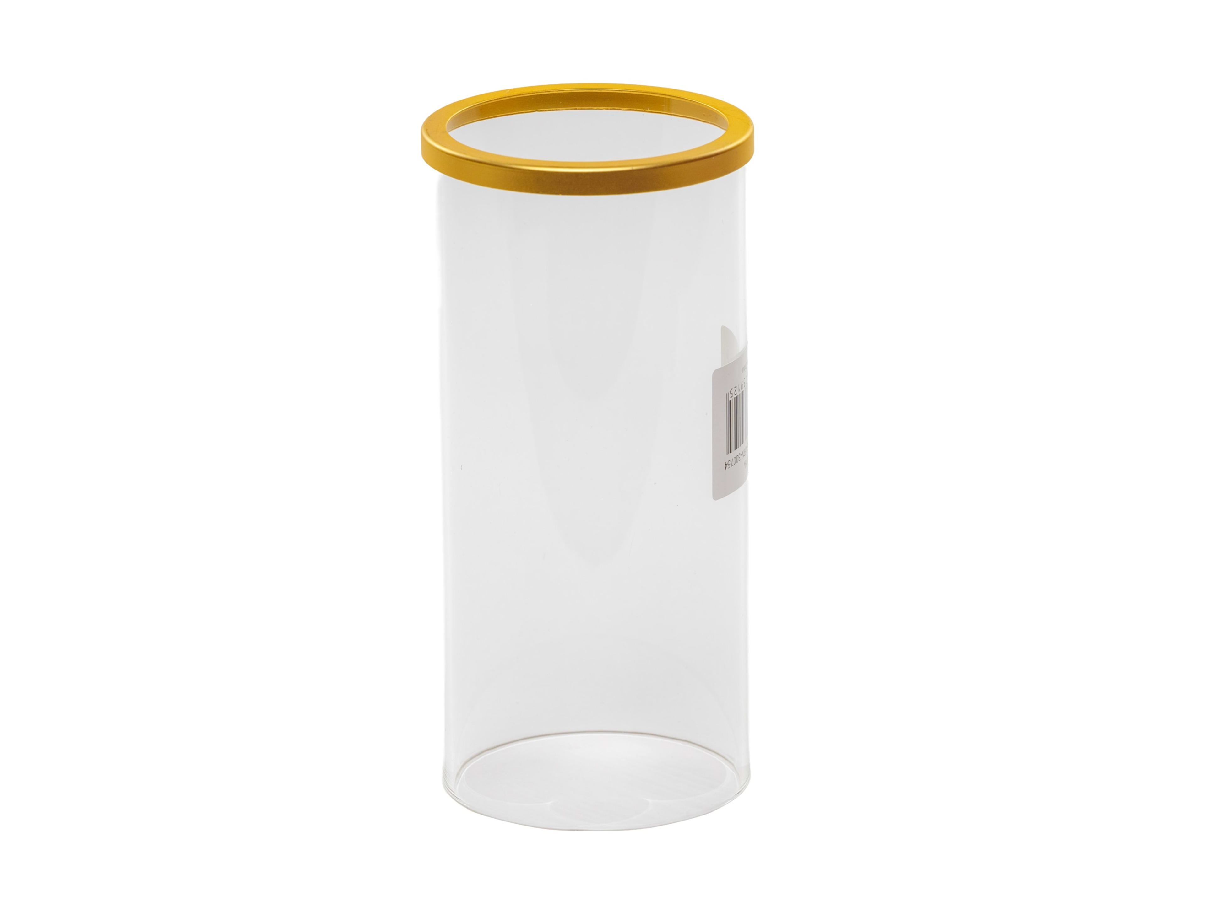 Clear Cylinder Vase, Gold Rim