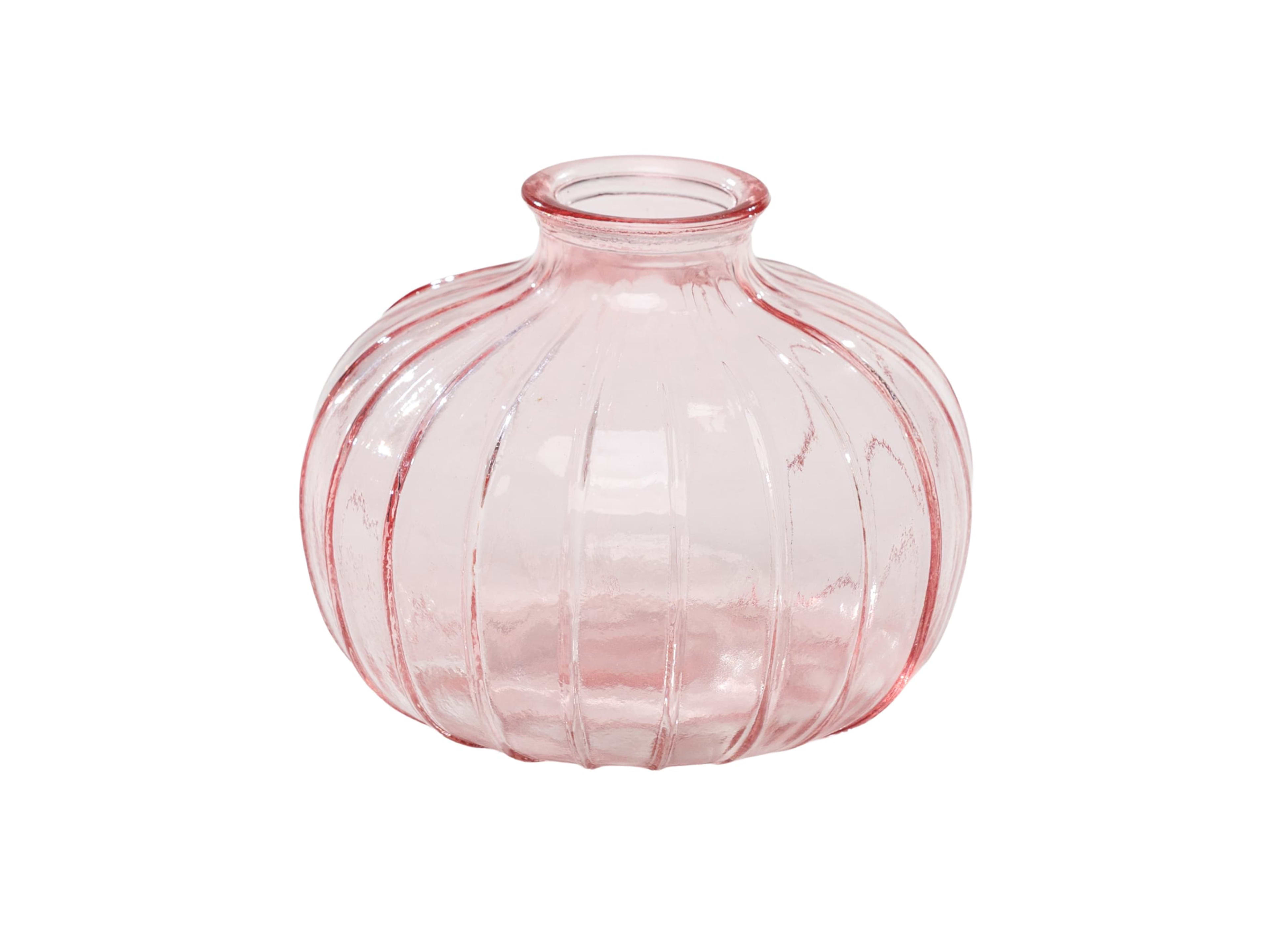 Round Pink Ribbed Vase