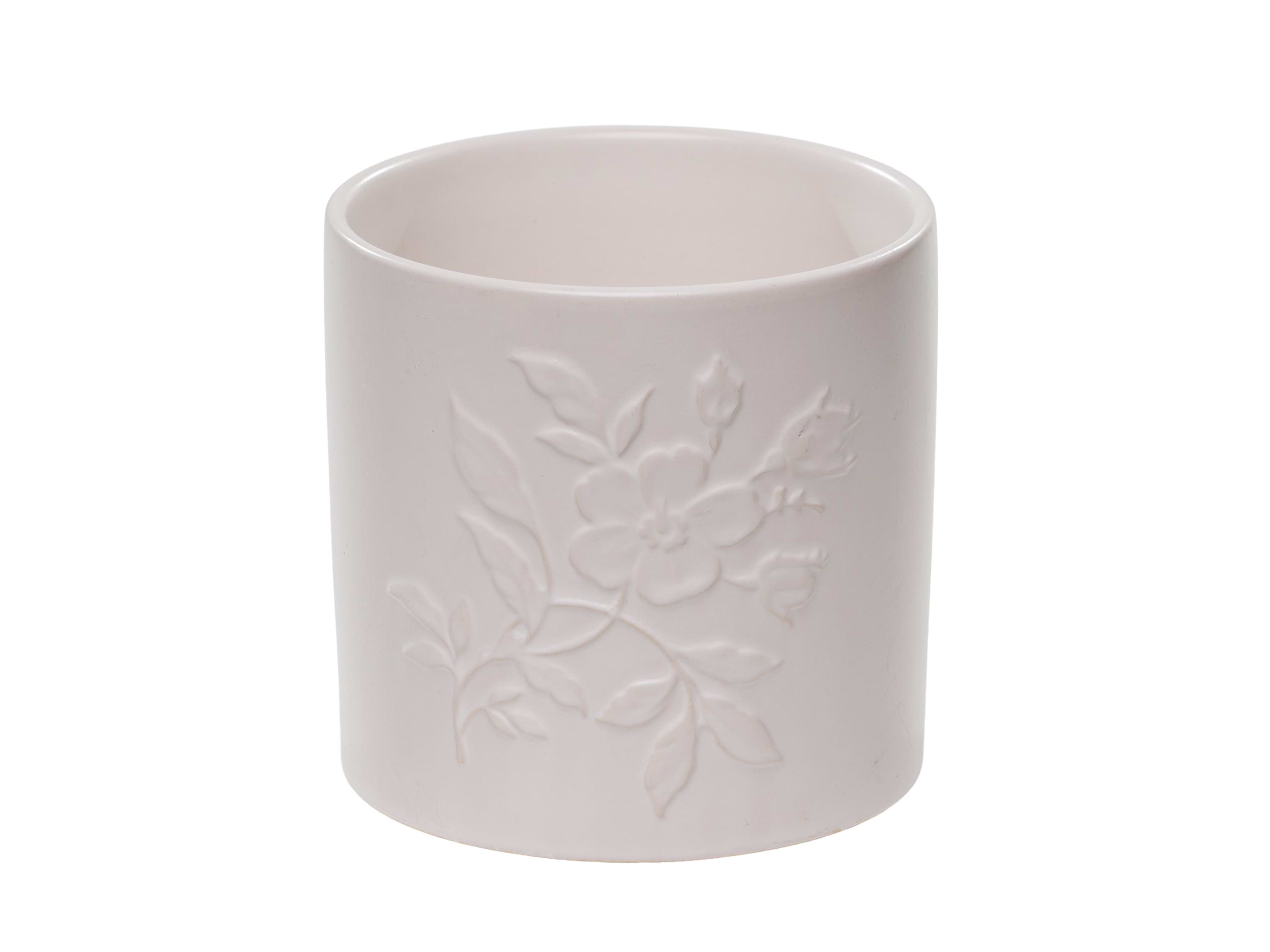 Blush Ceramic Vase, Floral Relief