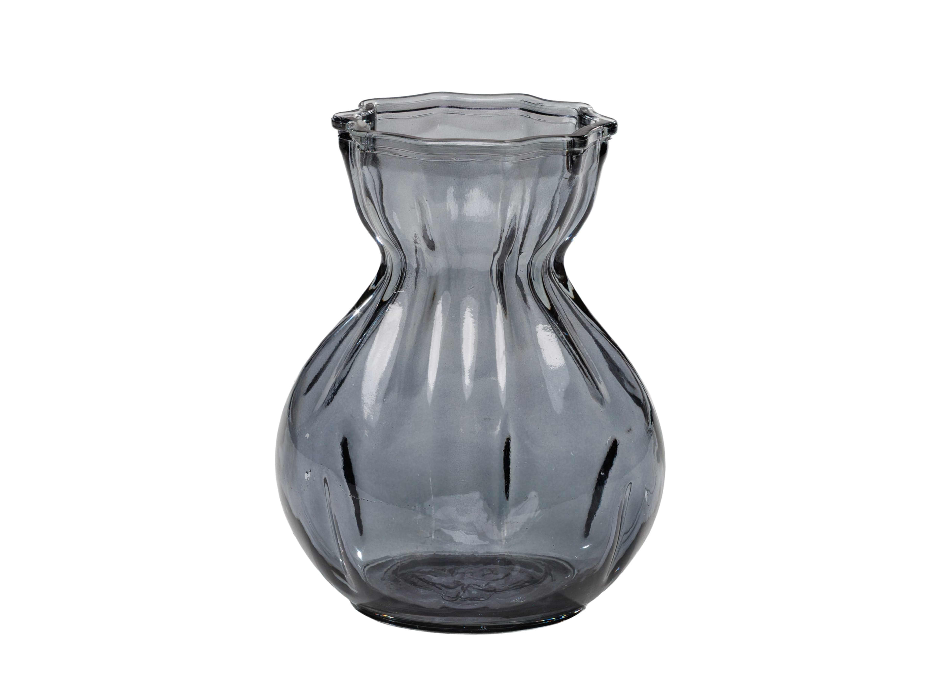 Round Grey Ribbed Vase