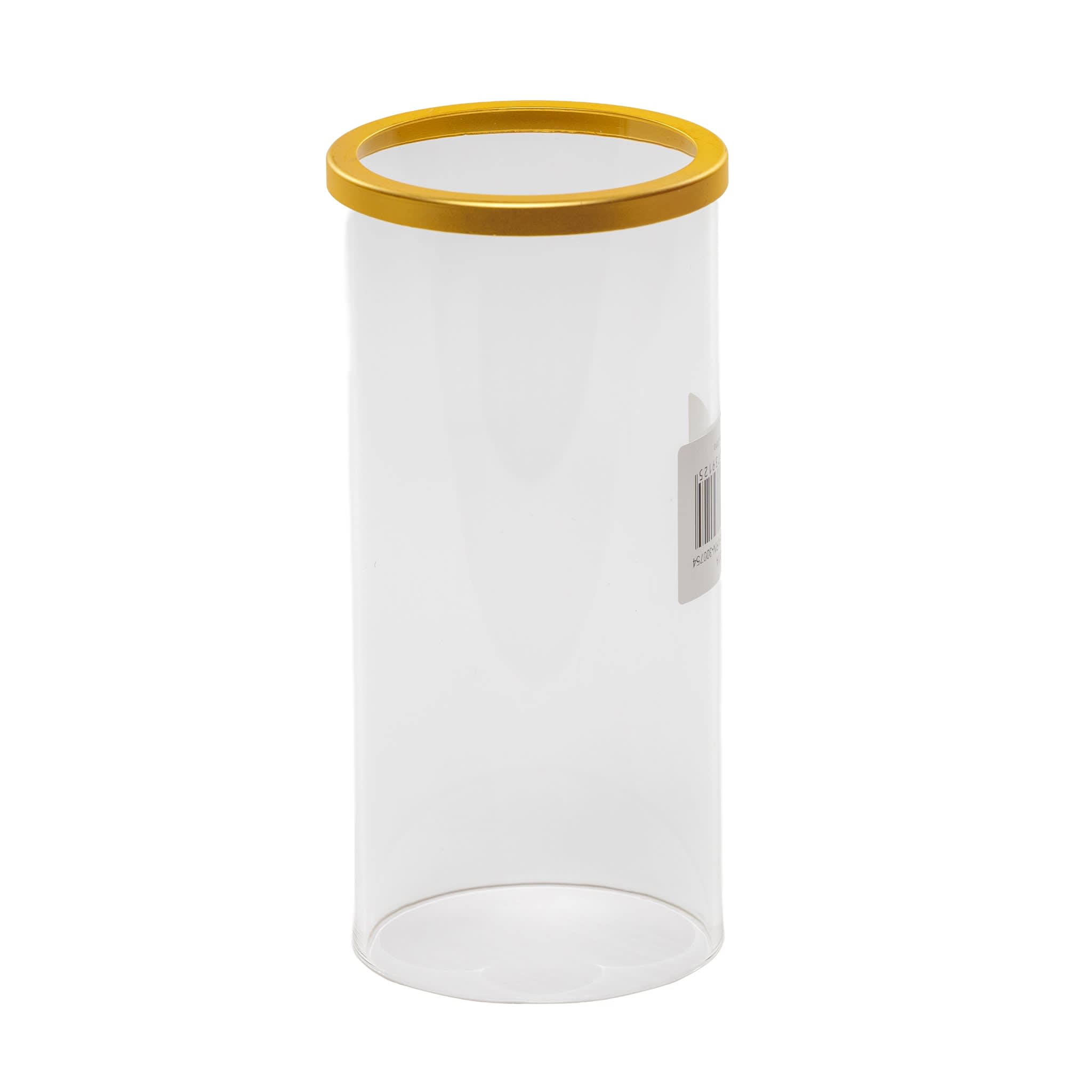 Clear Cylinder Vase, Gold Rim