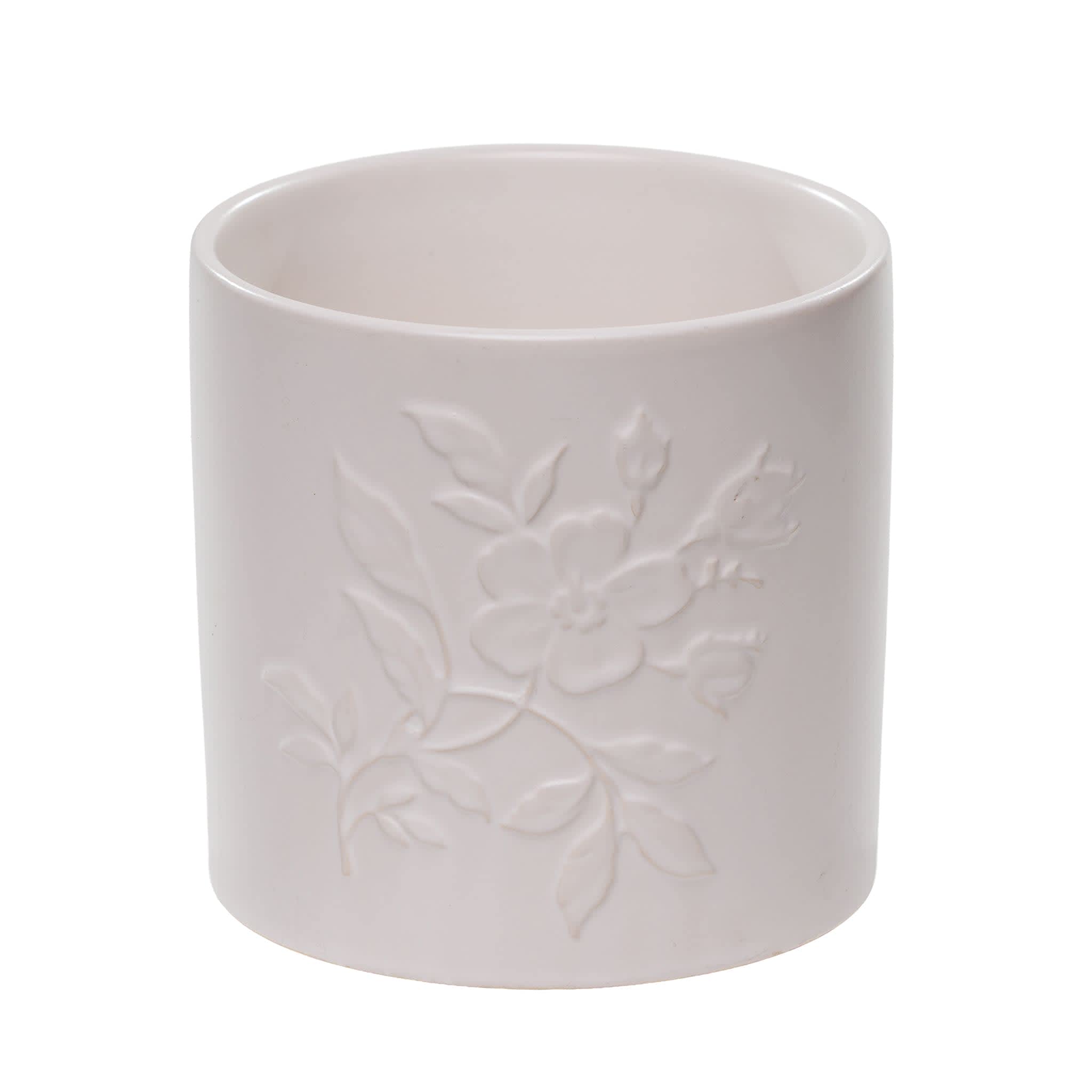 Blush Ceramic Vase, Floral Relief