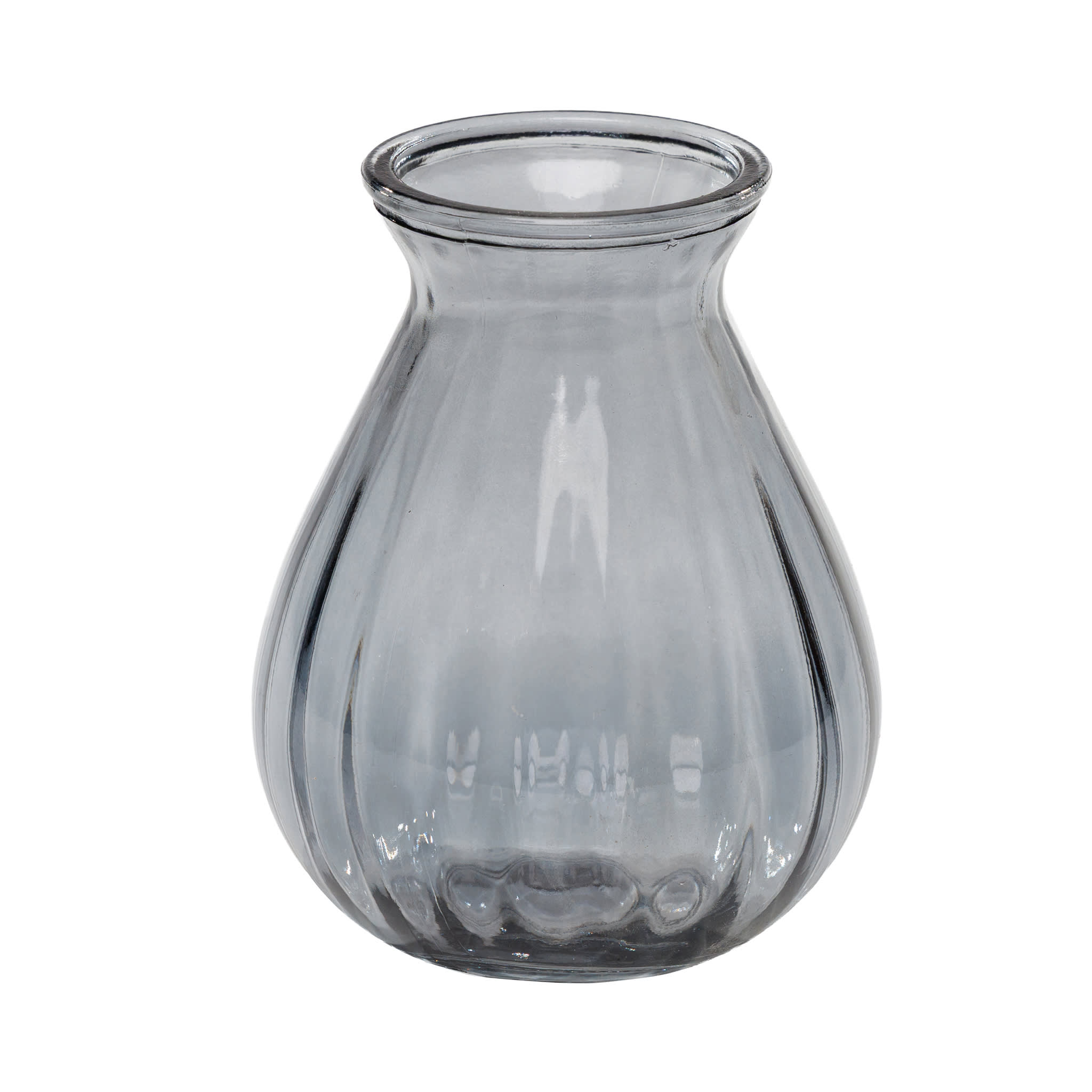 Grey Ribbed Bulbous Vase