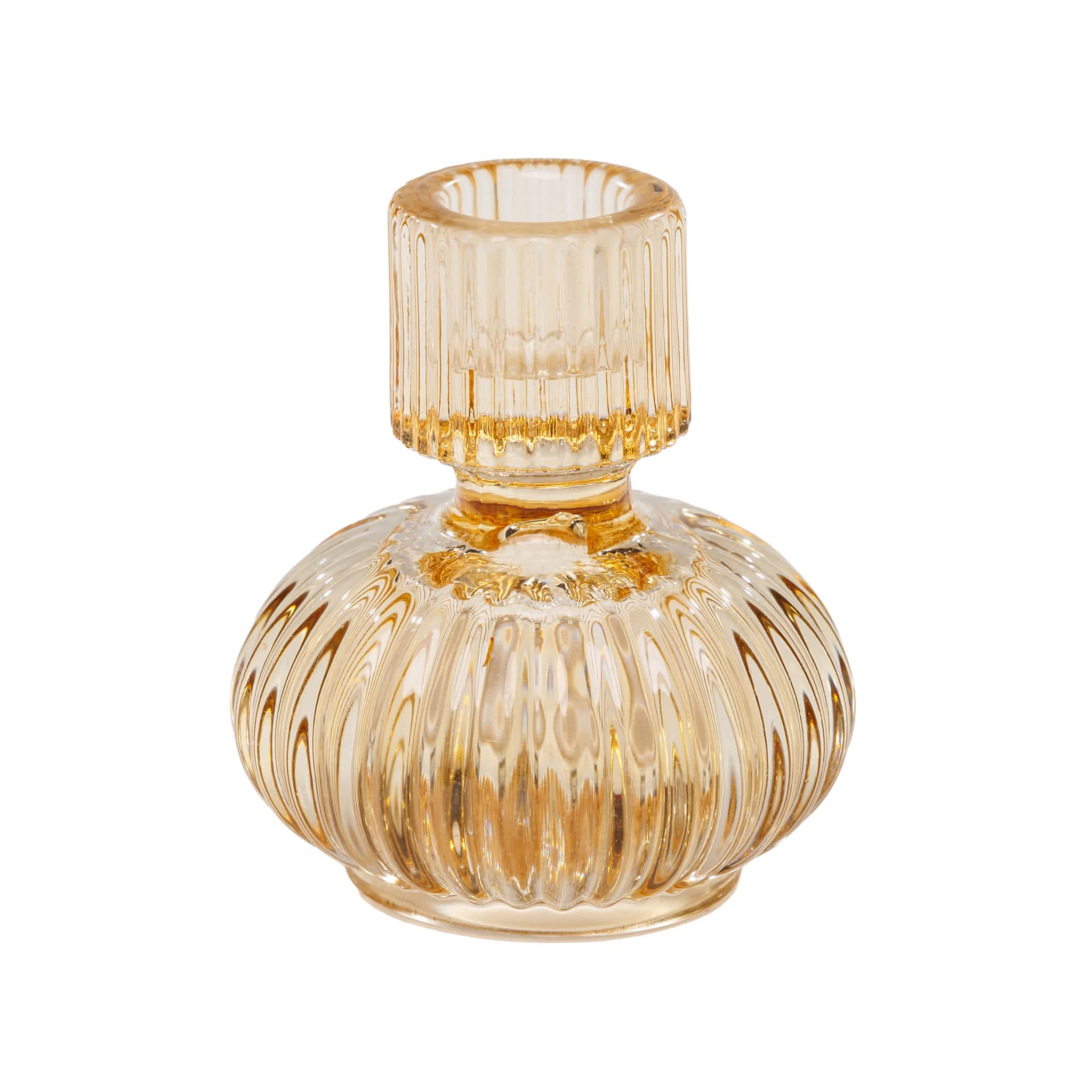Amber Ribbed Candle Holder