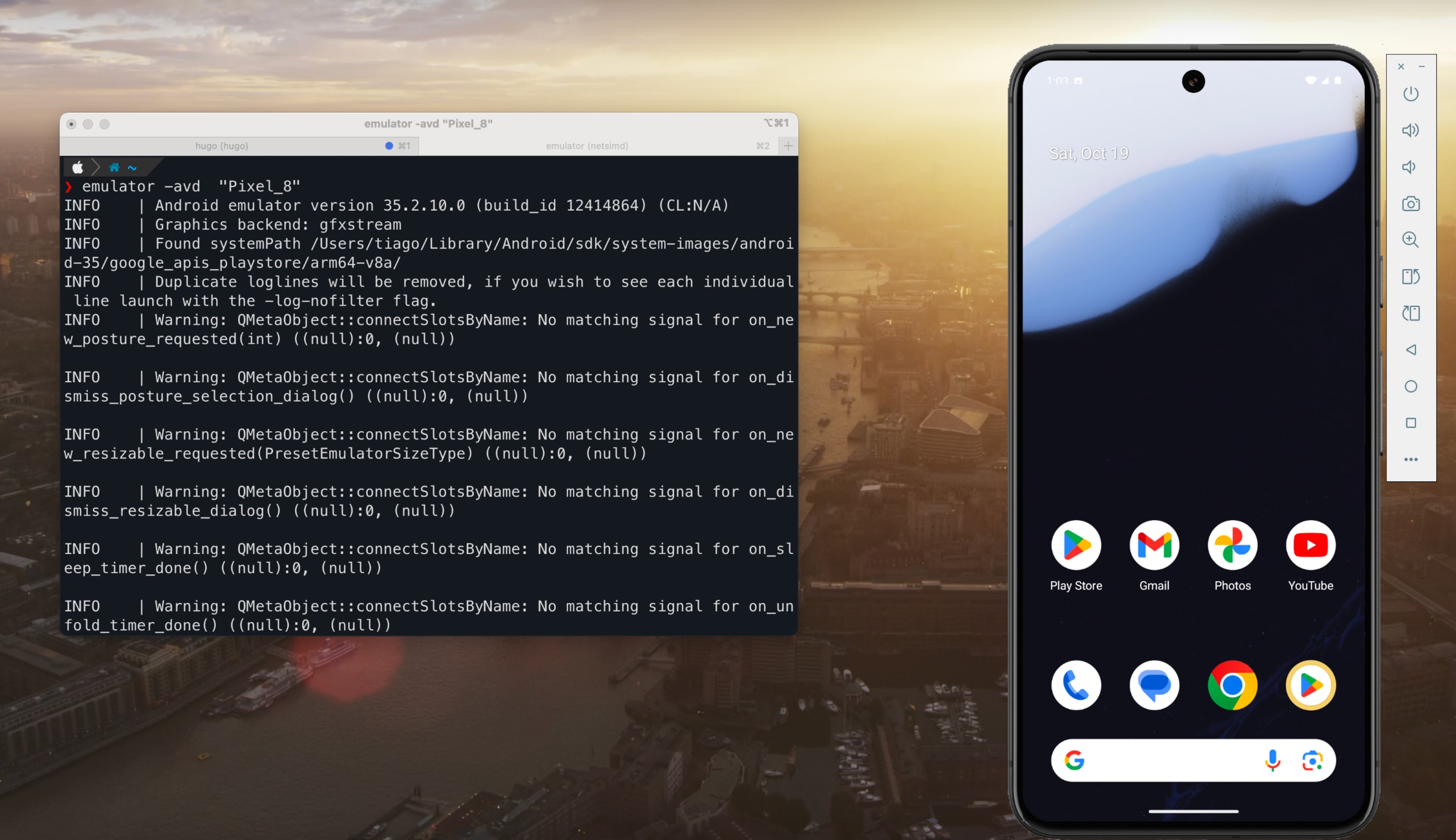 Iniciando dispositivo com emulator.