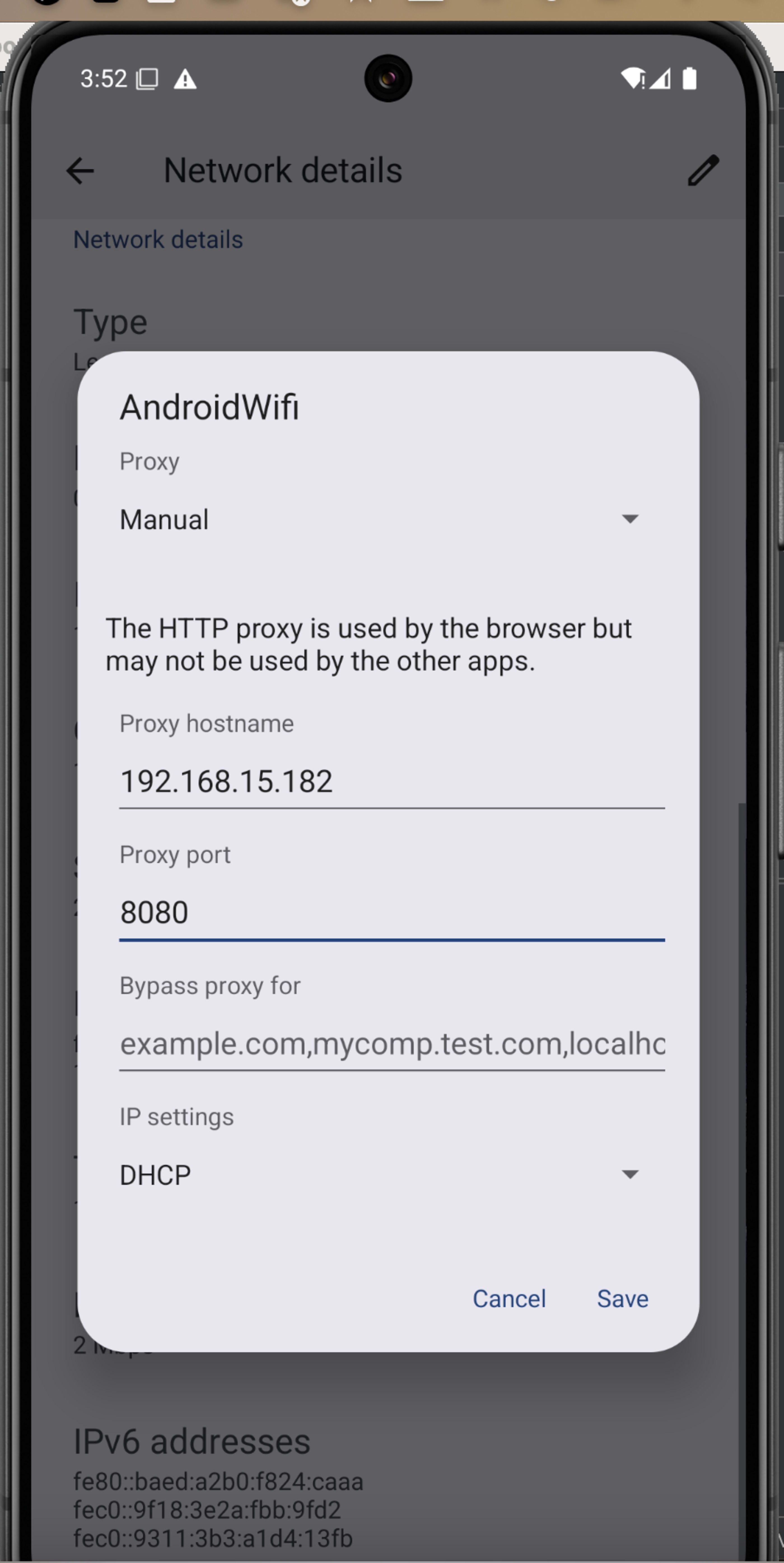 Configurando proxy na interface do Android.