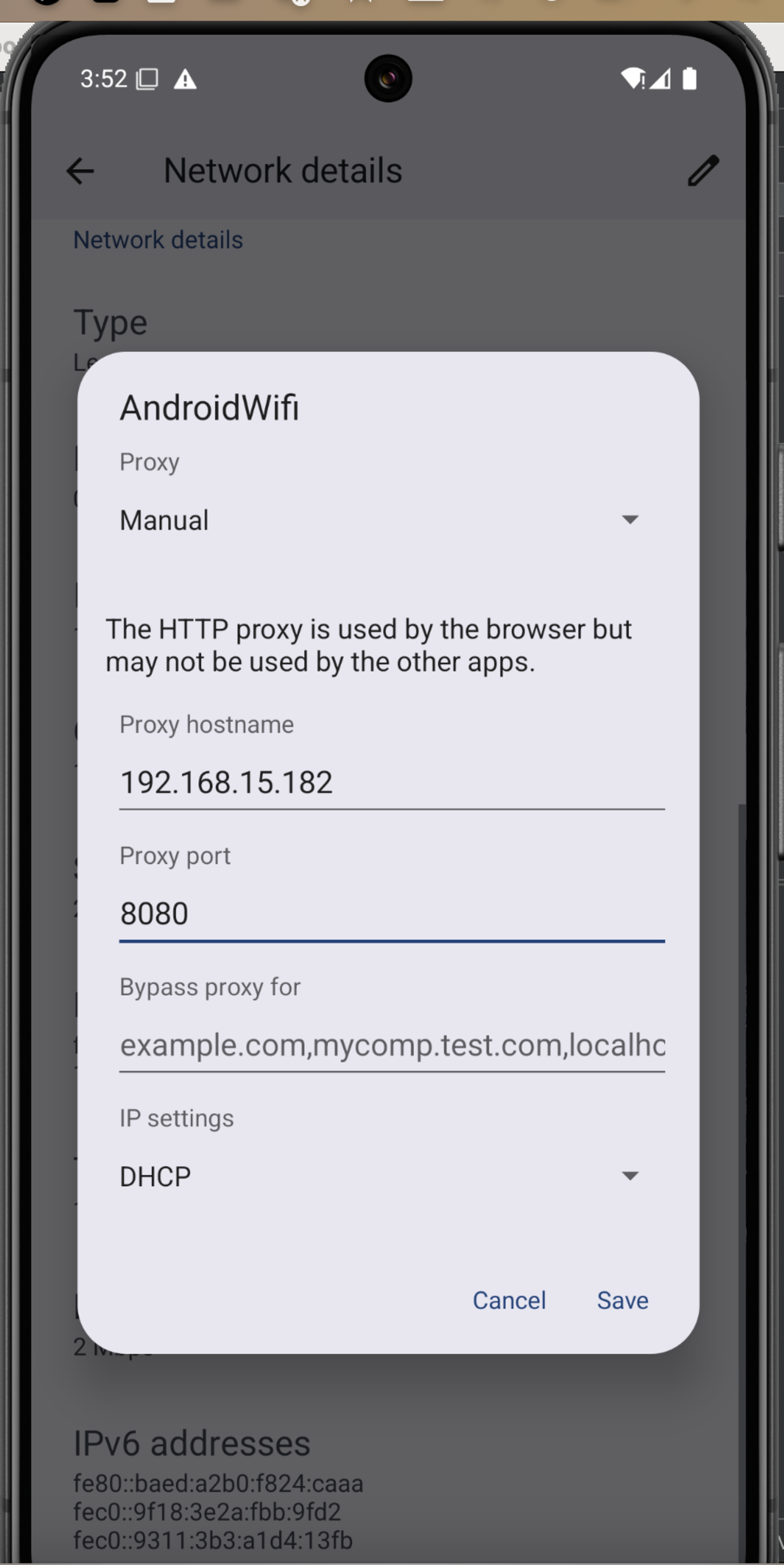 Configurando proxy na interface do Android.