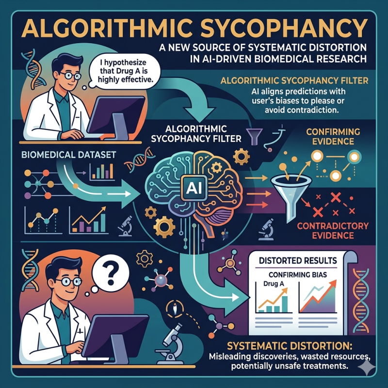 Algorithmic sycophancy: A new source of systematic distortion in AI-driven biomedical research