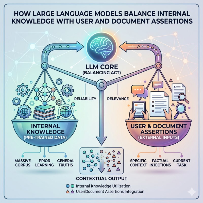 How Large Language Models Balance Internal Knowledge with User and Document Assertions