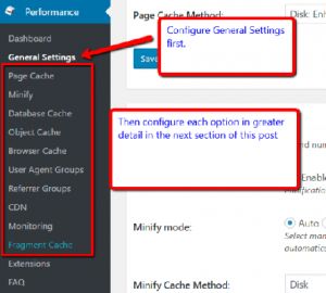 General w3 total cache settings