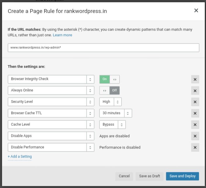 page-rule-settings