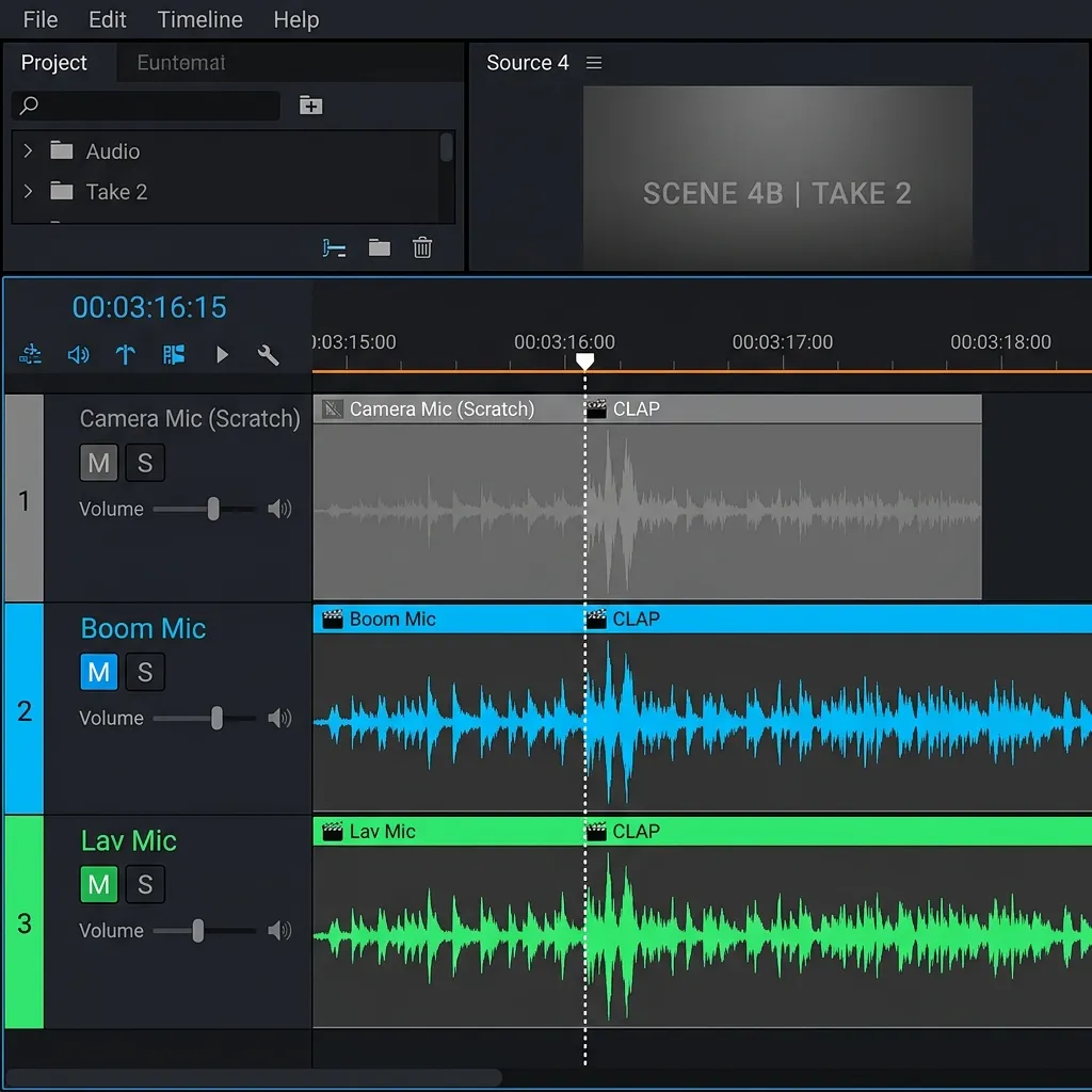 Multi-microphone setup used for professional audio synchronization