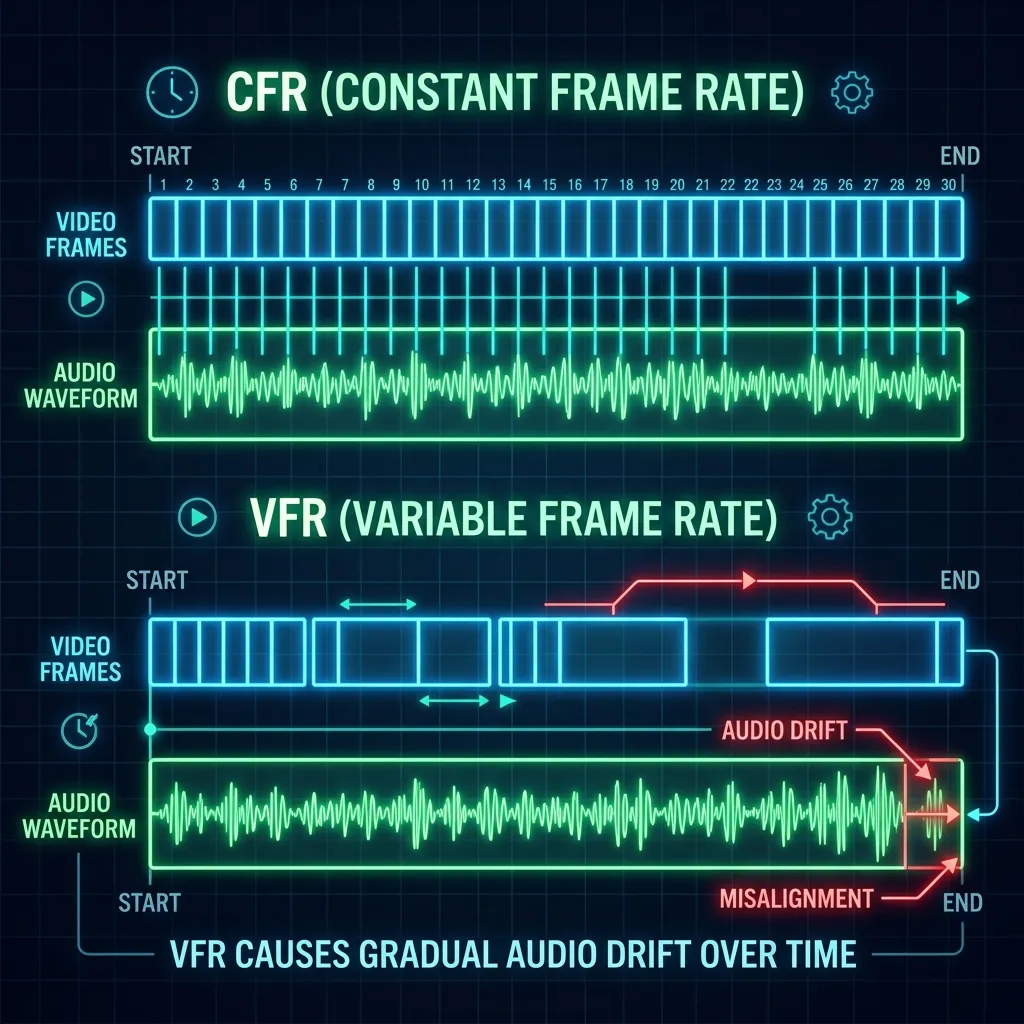 Comparison of Variable Frame Rate versus Constant Frame Rate video file properties