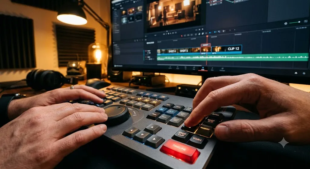 A video editing timeline showing a rough cut with aggressive cuts removing dead air, bad takes, and filler words