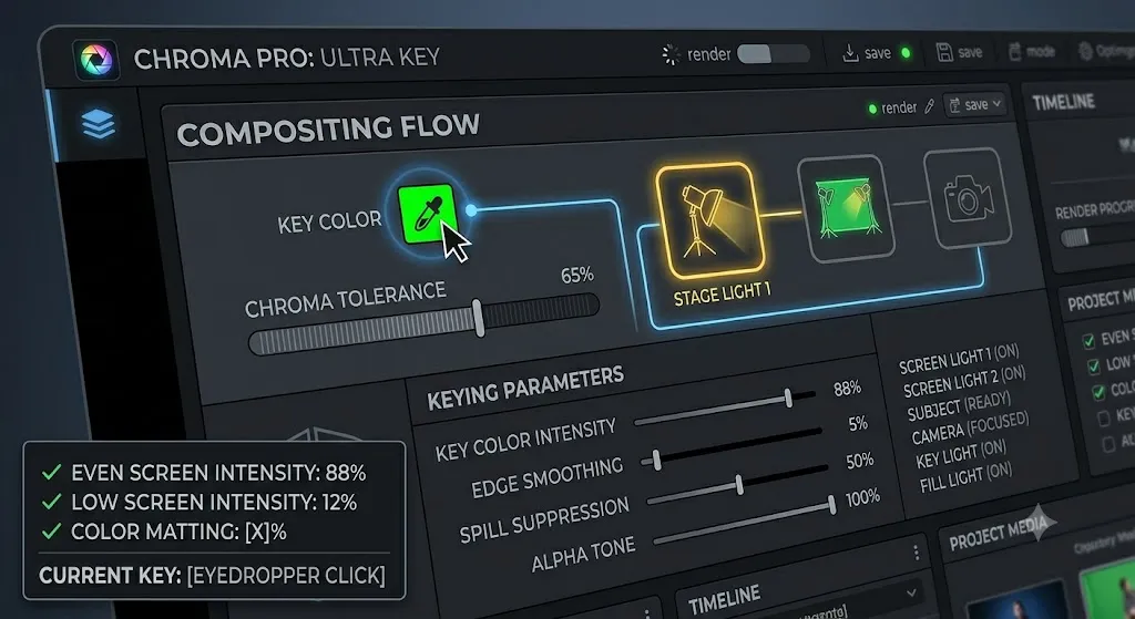 Demonstration of subject lighting matched to a background plate, showing color temperature and direction alignment