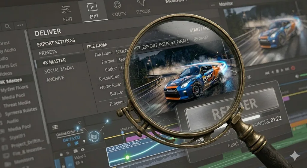 Export checklist overlaid on a render progress bar
