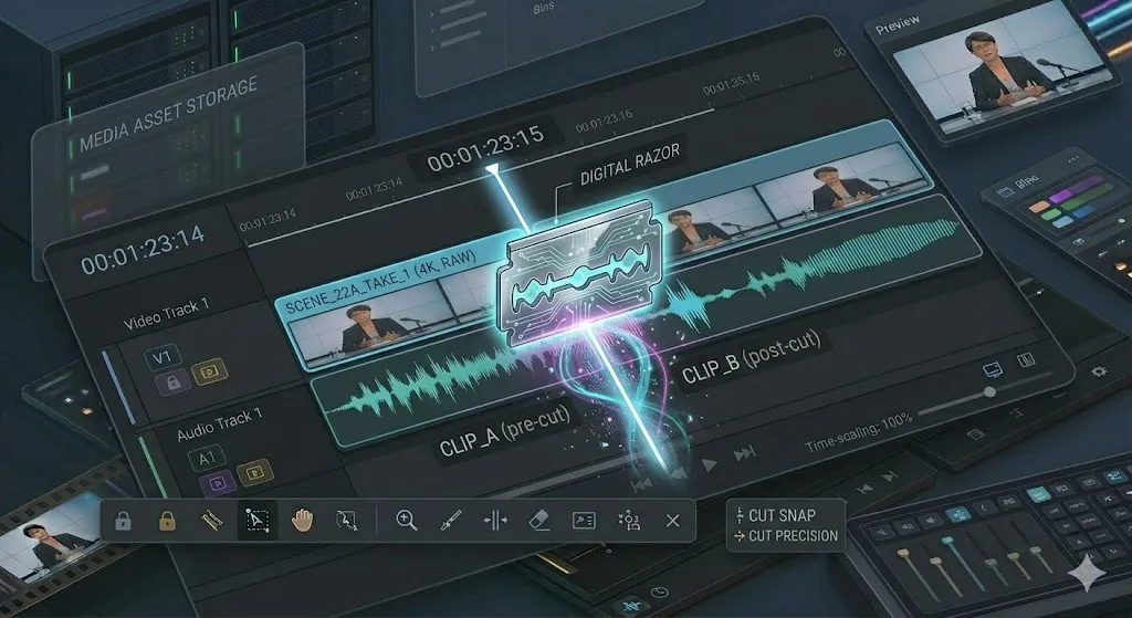 Diagram showing Roll Edit adjusting cut point between two clips