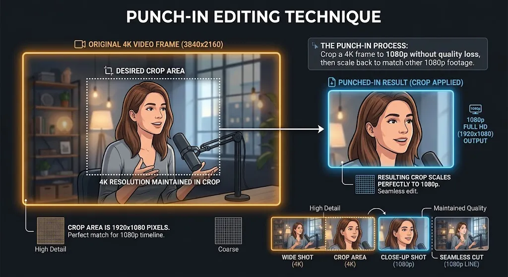 Split screen comparing a high-bitrate 1080p image looking sharper than a low-bitrate 4K image