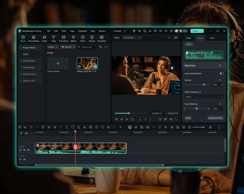 Well-organized timeline with color-coded clips and labeled tracks