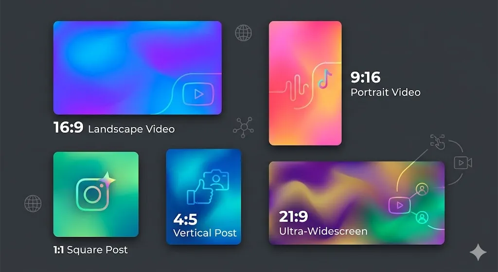 Visual diagram showing how the same image looks cropped at different aspect ratios with pixel dimensions labeled