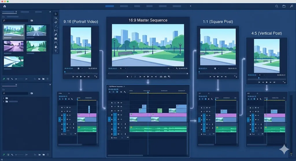 Grid showing all 10 major social media platform cards with their preferred aspect ratios, resolutions, and usage tips