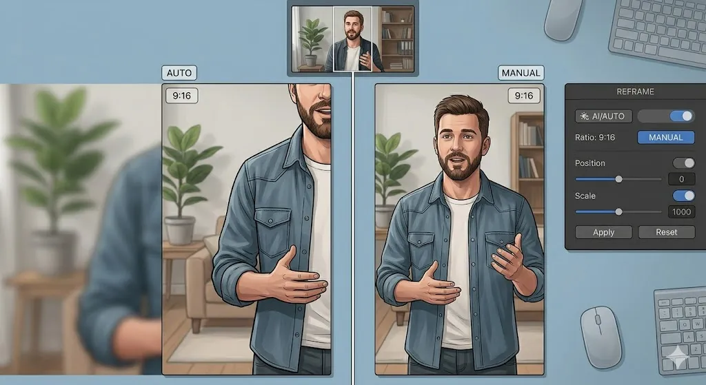 Composition guide overlay showing rule of thirds grid for 16:9, 9:16, 1:1, and 4:5 with subject placement markers
