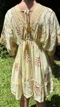 Vestido Boho Corto Amarillo y Dorado 2